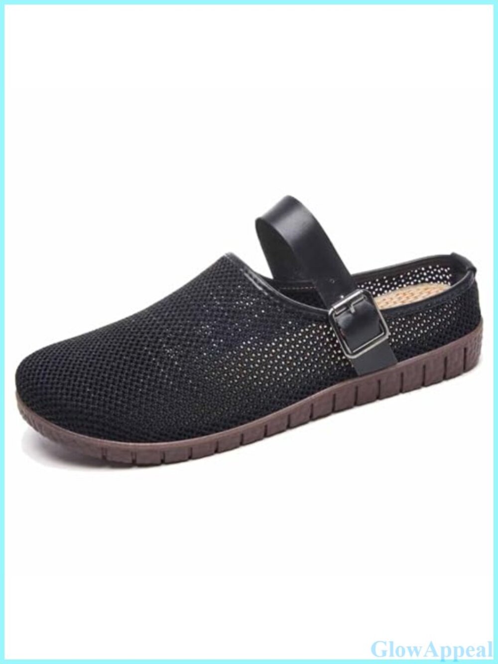 Women's Breathable Mesh Clogs Round Toe Mary Jane Flats Buckle Strap Mules